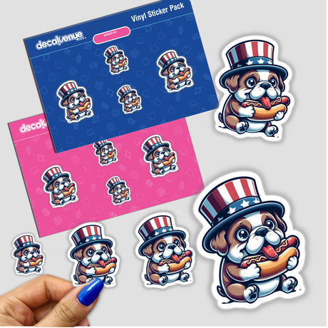 Dog Wearing Uncle Sam Hat Eating a Hot Dog