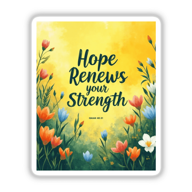 Fauvist Spring Crocus “Hope Renews Your Strength” Isaiah 40:31 Sticker or Clipart, featuring vibrant floral design on a yellow backdrop, available as a unique vinyl sticker or digital artwork.
