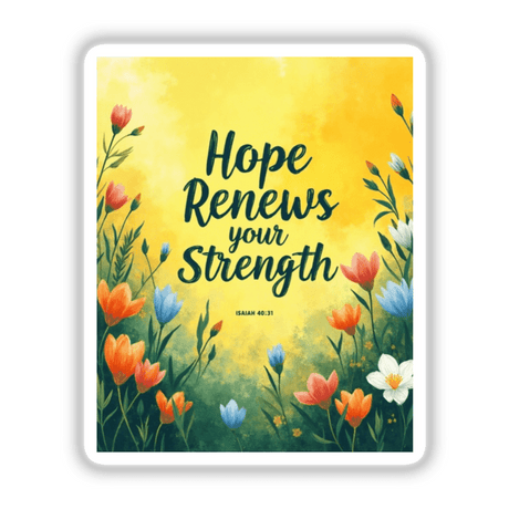 Fauvist Spring Crocus “Hope Renews Your Strength” Isaiah 40:31 Sticker or Clipart, featuring vibrant floral design on a yellow backdrop, available as a unique vinyl sticker or digital artwork.