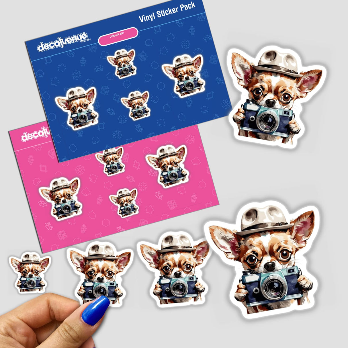 Chihuahua Clipart with Camera - Stickers or Commercial Use Download: Cartoon sticker of a dog holding a camera, perfect for unique decorations or digital artwork from Decal Venue.
