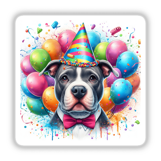 Birthday Pitbull Dog with Balloons