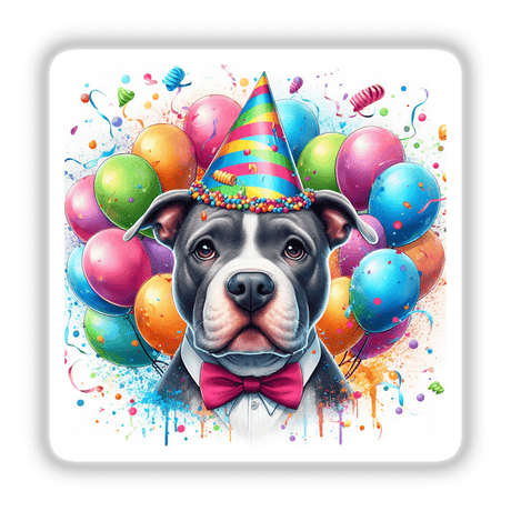 Birthday Pitbull Dog with Balloons
