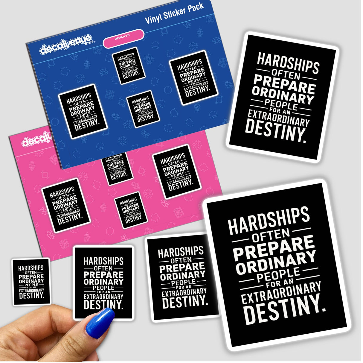 Hand holding Inspirational C.S. Lewis Quote Typography Art - Hardships Prepare Ordinary People sticker pack.