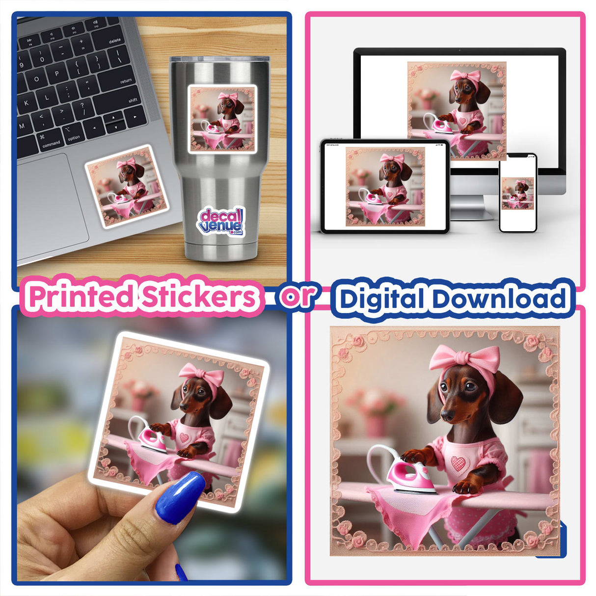 a picture of a dog with a pink bow on her head