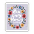 New Every Morning Lamentations 3:23 Sticker or Clipart features a floral wreath with sunflowers and petals, embodying a serene and inspirational design available as stickers or digital artwork.