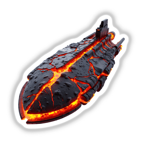 Molten Lava Spaceship depicted as a futuristic machine with molten lava elements, available as stickers or digital artwork, ideal for fans of unique designs from Decal Venue.