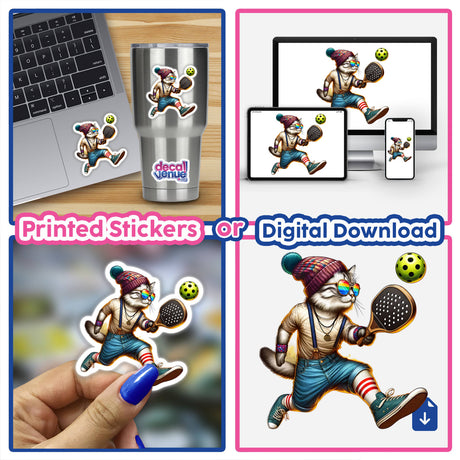 Trendy Cat Playing Pickleball Hipster