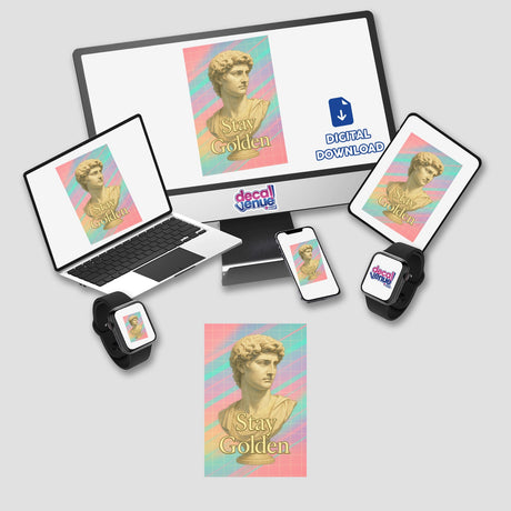 Stay Golden Renaissance Y2K Sticker or Clipart with Commercial Rights features an inspirational art fusion design, available as stickers or digital artwork, showcasing unique creativity from Decal Venue.