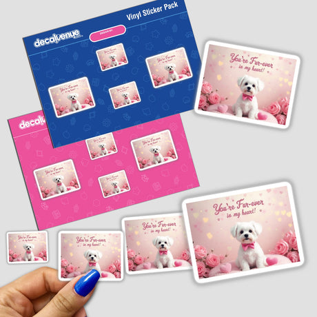 Maltese Sticker and Clipart with Commercial Rights – Cute Dog Valentine’s Day Design featuring a white dog wearing a pink bow tie, ideal for stickers or digital artwork.