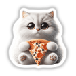 Fluffy White Kitten with Pizza Slice