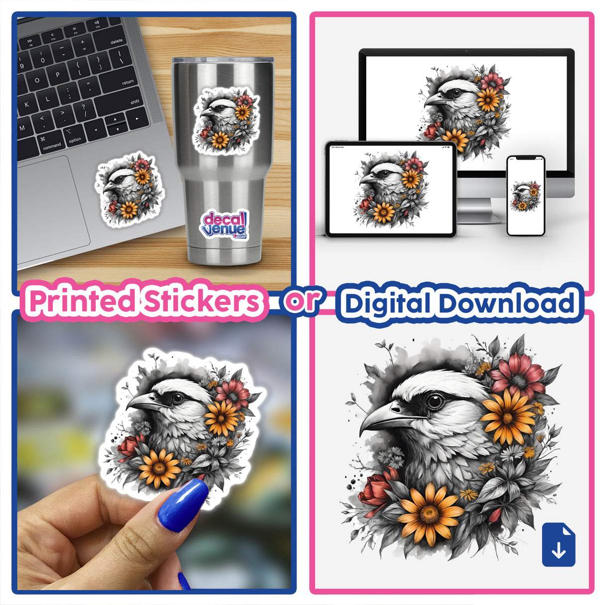 Bird Portrait Floral Accents PA28