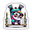 Hipster Panda Handstand on Bamboo Stick