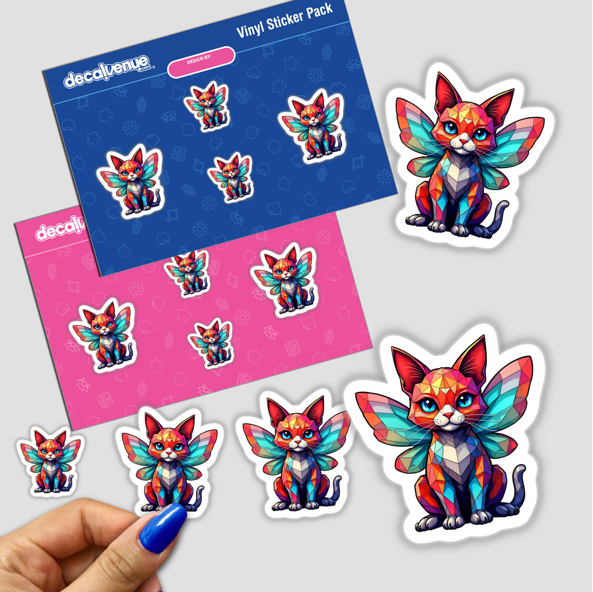A Cute Geometric Fairy Cat sticker, featuring a whimsical cat with wings. Part of Decal Venue's unique collection, it's available as both a sticker and digital artwork.