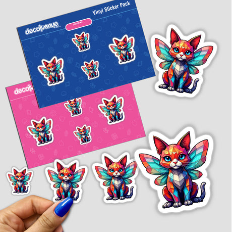 A Cute Geometric Fairy Cat sticker, featuring a whimsical cat with wings. Part of Decal Venue's unique collection, it's available as both a sticker and digital artwork.