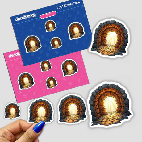 Stained Glass Empty Tomb Clipart with Commercial Rights & Christian Sticker depicting a stone tunnel with light shining through, available as stickers or digital artwork from Decal Venue.