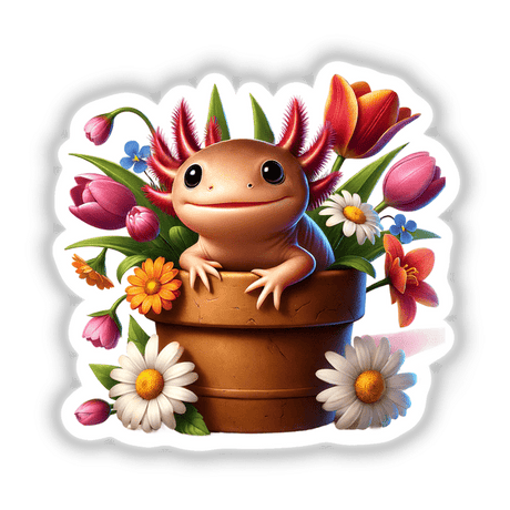 Axolotl Peeking Out of Flower Pot