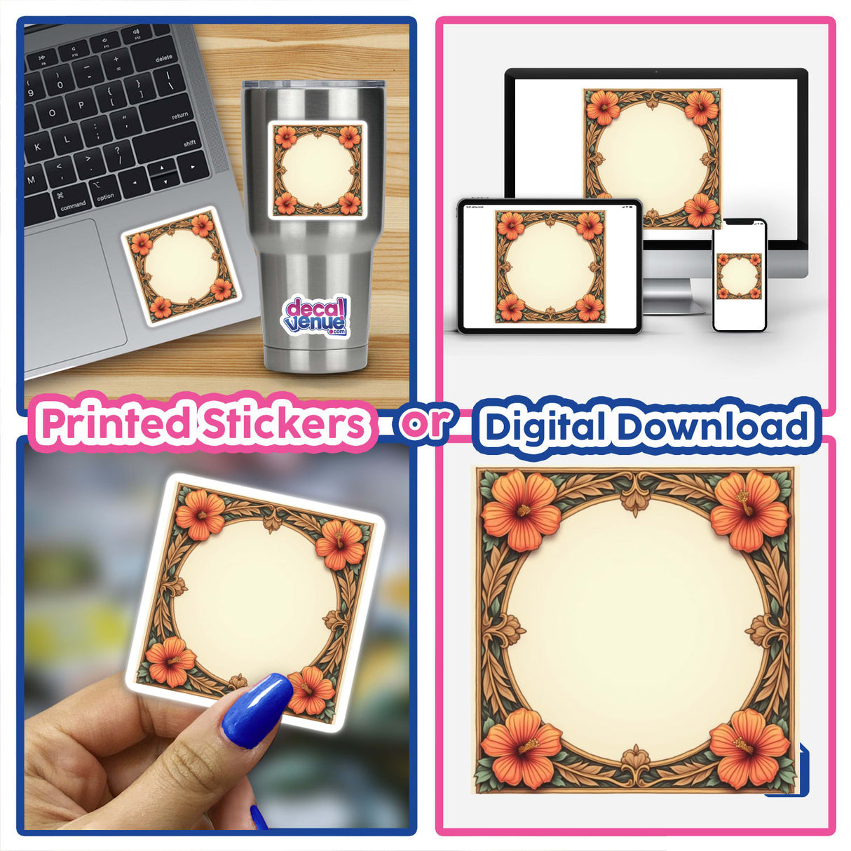 Fall Aesthetic Floral Frame Clipart - Square Design for Typography Quotes, displayed within a collage of laptop screens, showcasing the digital artwork's application in various settings.