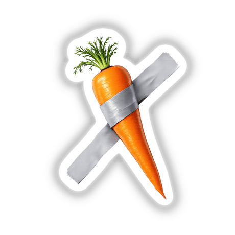 Carrot Duct Tape Art featuring a carrot wrapped in tape, available as unique stickers or digital artwork, embodying Decal Venue's creative approach to unconventional designs.