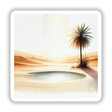 Desert Oasis - Serene Boho Watercolor Scene: A tranquil pool in the desert with a palm tree nearby, available as stickers or digital artwork from Decal Venue.