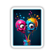 Splash Art Alien Invasion: Two Heads features vibrant cartoon skulls with expressive eyes and colorful paint splashes, available as unique stickers or digital artwork.