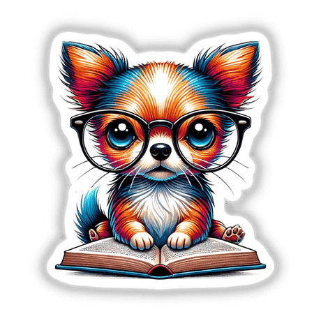 Chihuahua Dog With Reading Glasses Open Book