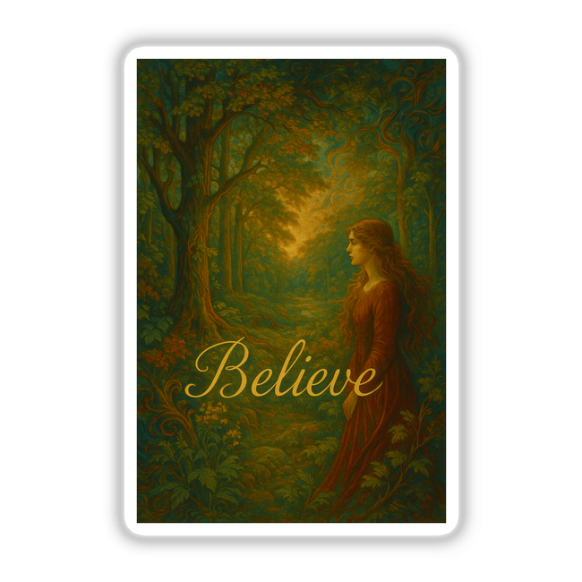 Believe Pre-Raphaelite Fluid Art Sticker or Clipart features a motivational nature design, available as stickers or digital artwork, perfectly embodying Decal Venue's unique vinyl sticker and digital art offerings.