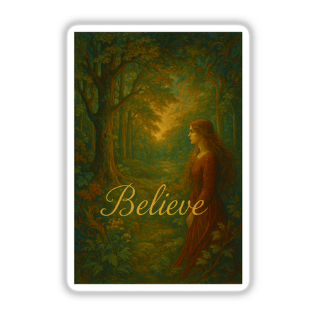 Believe Pre-Raphaelite Fluid Art Sticker or Clipart features a motivational nature design, available as stickers or digital artwork, perfectly embodying Decal Venue's unique vinyl sticker and digital art offerings.