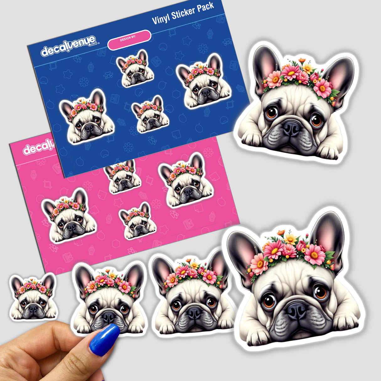 Playful French Bulldog sticker adorned with a Springtime Flower Crown, capturing a whimsical charm perfect for decorating laptops, phones, or enhancing digital spaces.