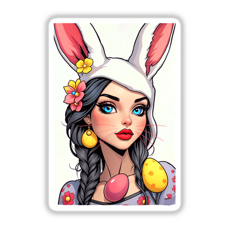 a woman with a bunny ears and a flower in her hair