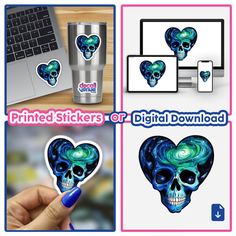a set of three pictures of a skull with a heart on it