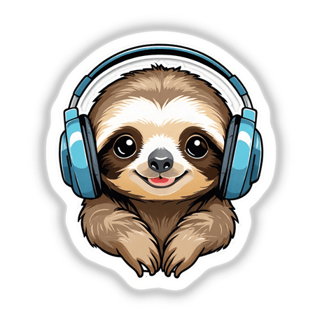 Adorable sloth wearing headphones