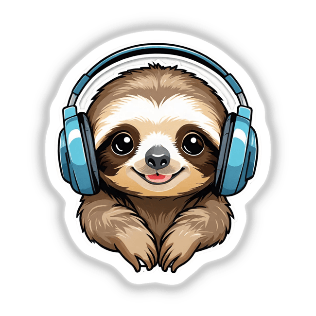 Adorable sloth wearing headphones