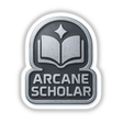 Arcane Scholar – RPG-Style Skill Badge features a detailed silver magical icon, available as a sticker or digital artwork, ideal for enthusiasts seeking unique, game-inspired designs from Decal Venue.