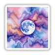 Moon Alcohol Ink Design featuring a close-up of a moon surrounded by a vibrant sky, offered as unique stickers or digital artwork from Decal Venue.