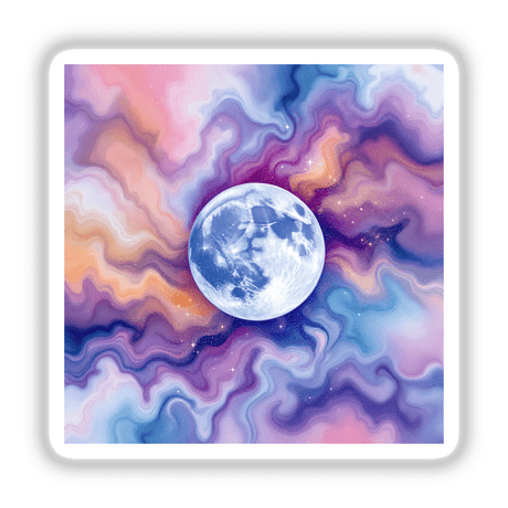 Moon Alcohol Ink Design featuring a close-up of a moon surrounded by a vibrant sky, offered as unique stickers or digital artwork from Decal Venue.