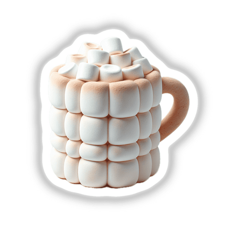 Marshmallow Coffee Cup shaped like corn, visually capturing a whimsical mug filled with marshmallows, available as unique stickers or digital artwork from Decal Venue.