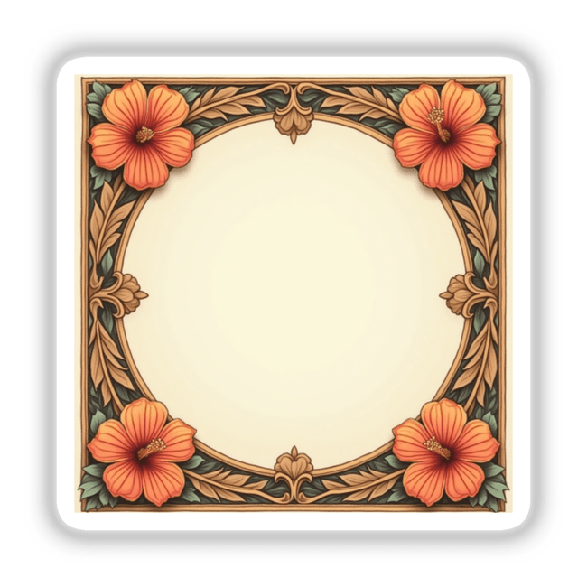 Fall Aesthetic Floral Frame Clipart - Square Design for Typography Quotes, featuring an intricate square frame adorned with vibrant orange flowers, perfect for digital artwork and enhancing visual appeal.