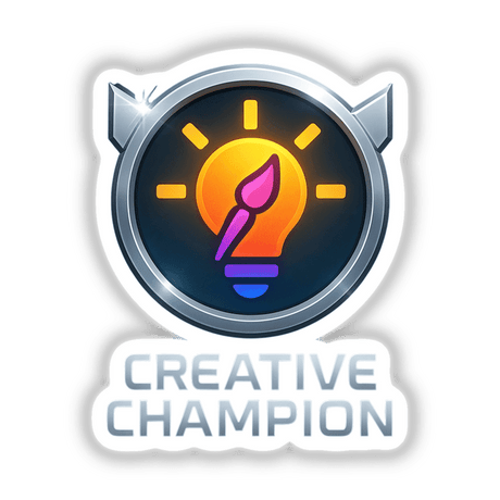 Creative Champion – RPG-Style Skill Badge (Silver Innovation Icon) featuring intricate design, available as a sticker or digital artwork, embodying unique craftsmanship typical of Decal Venue's offerings.