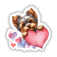 Peeking Watercolor Yorkie Dog Hearts