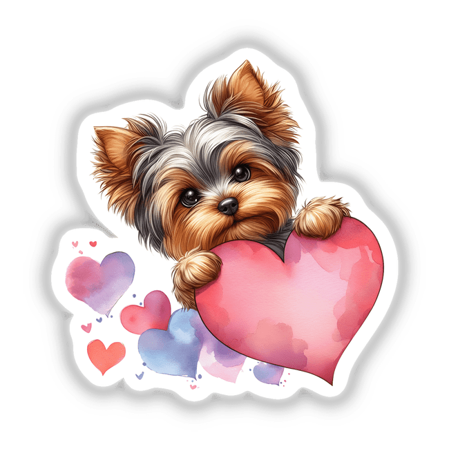 Peeking Watercolor Yorkie Dog Hearts