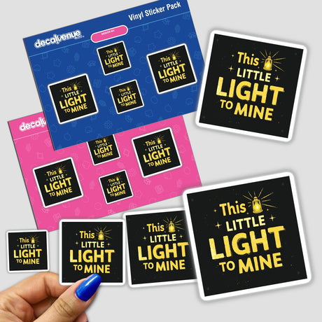 This Little Light of Mine Typography Design Sticker or Clipart, held in hand, showcasing unique design elements with commercial rights. Ideal for adding creative flair to projects or collections.