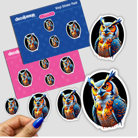 A Cool Hybrid Hawk Owl sticker featuring a cartoon-style owl design. Available as a vinyl sticker or digital artwork from Decal Venue, known for unique designs.