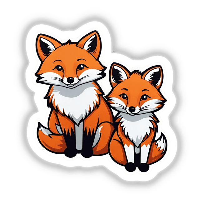 Adorable pair of cartoon red foxes on a plain white background