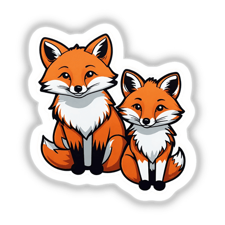 Adorable pair of cartoon red foxes on a plain white background