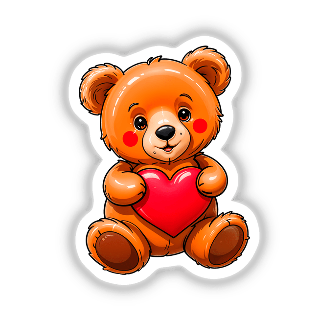 Cute Valentine's Day Teddy Bear cartoon holding a heart, available as stickers or digital artwork from Decal Venue, known for unique stickers and digital art.
