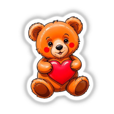 Cute Valentine's Day Teddy Bear cartoon holding a heart, available as stickers or digital artwork from Decal Venue, known for unique stickers and digital art.