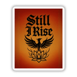 Still I Rise Sticker or Clipart features a black bird with a lotus flower on a red background, embodying phoenix resilience, offered by Decal Venue for unique vinyl stickers and digital art.