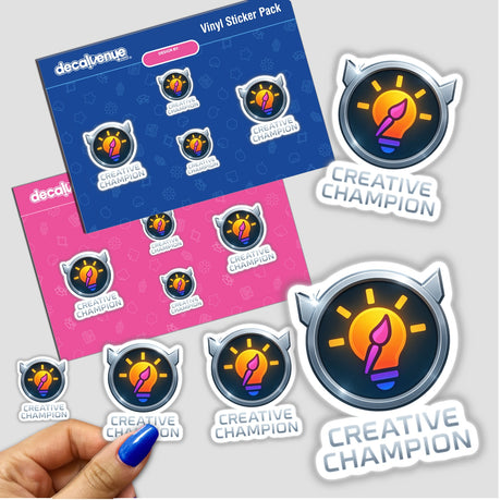 Creative Champion – RPG-Style Skill Badge with Silver Innovation Icon, showcased as a unique design available as stickers or digital artwork from Decal Venue, known for distinctive vinyl creations.
