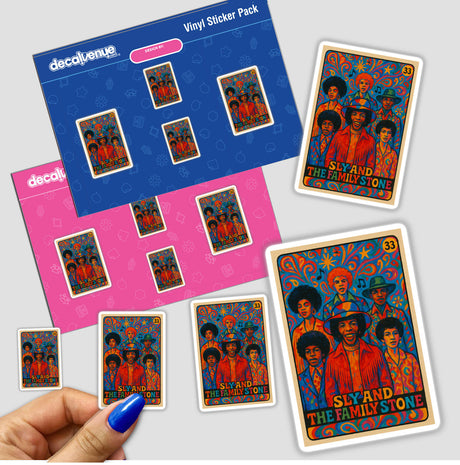 Sly Stone Memorial 1960s Retro Trading Card Art features detailed, psychedelic design for wall art, posters, or stickers, capturing Sly and the Family Stone's groovy legacy. High-resolution, commercial-use, ideal for collectors.