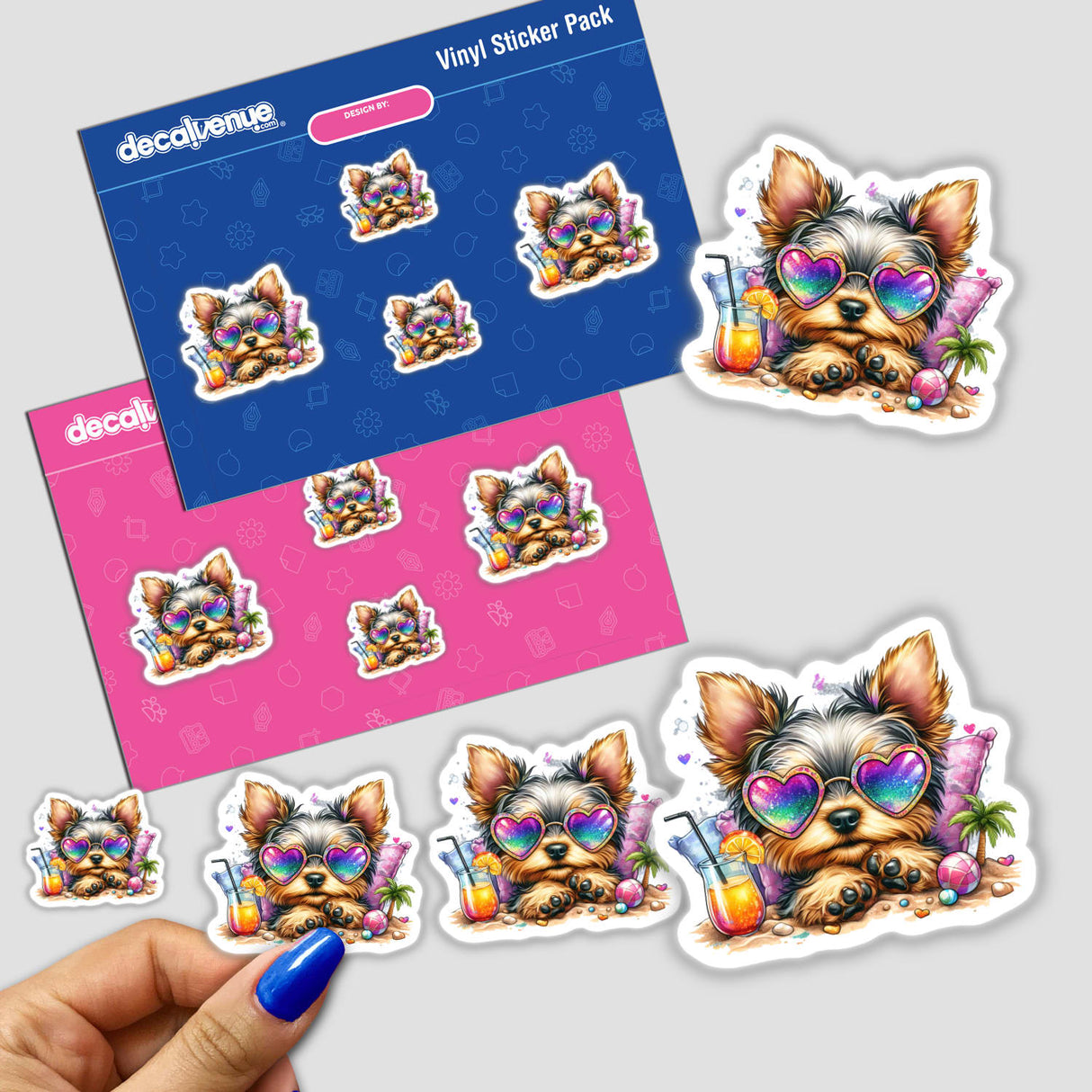 Relaxed Yorkie dog on island, digital artwork created by talented designers at Decal Venue to express your style with unique stickers.